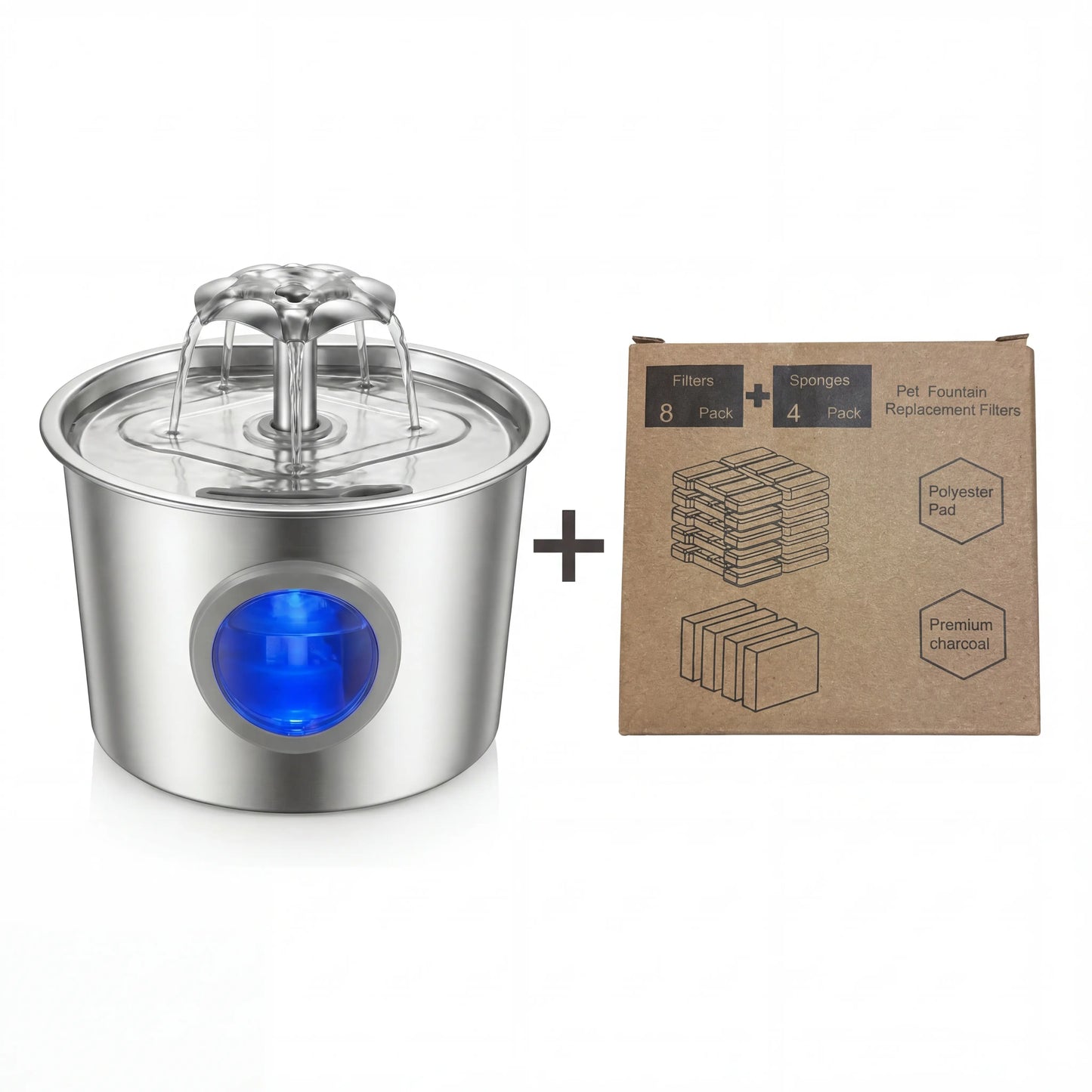 Super Silent Cat Water Dispenser 2.2L Pet Water Dispenser Super Silent 304 Stainless Steel Water Outlet Night Light 6-Layer Filter Soft Blue LED Automatic Gravity Water Supply | Wired Plug in Model | Leak Proof Design | Easy to Clean | Easy to Install