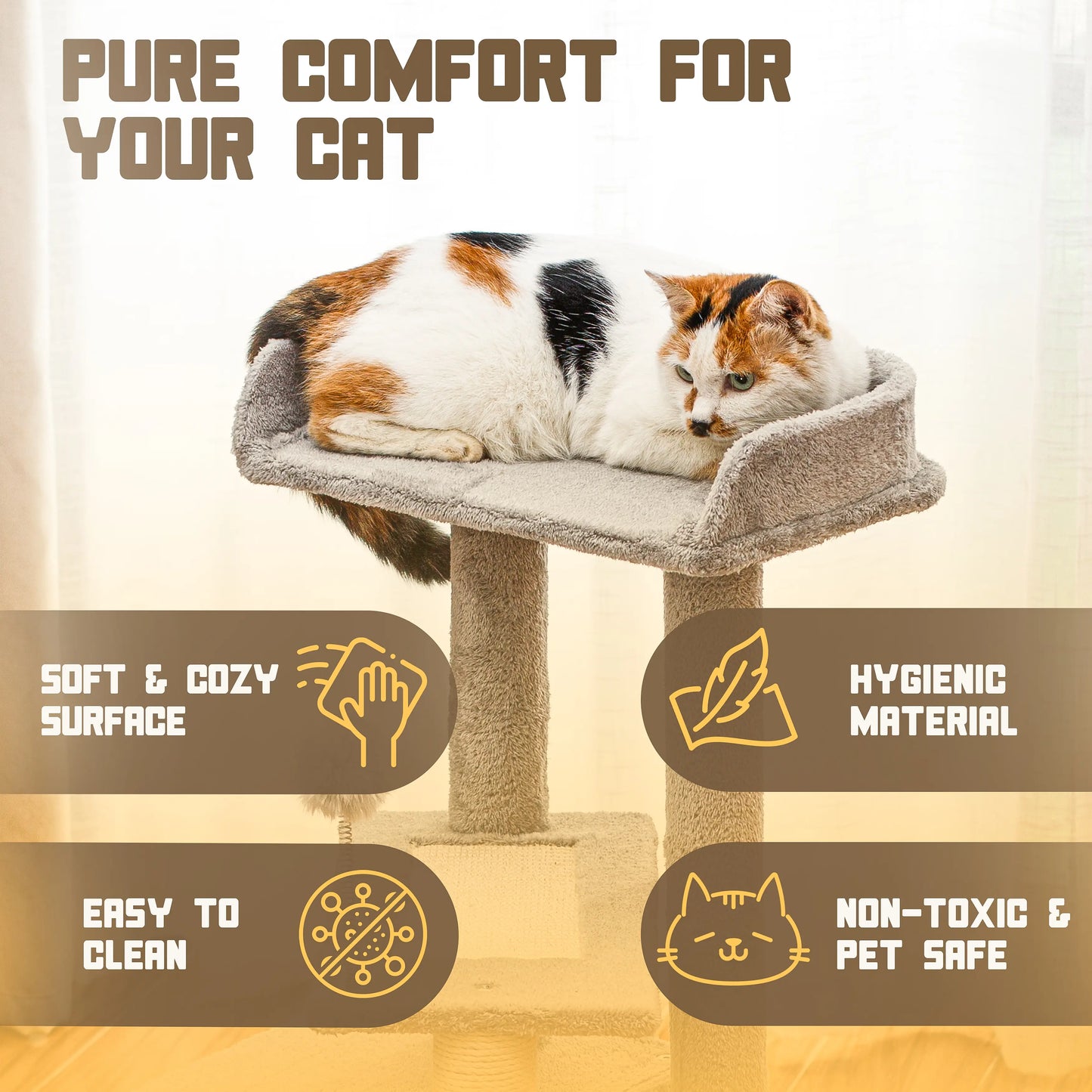 Cat Tree Tower for Indoor Cats, Tall Multi-Level Pet Furniture, Stable Kitty Play House with Sisal