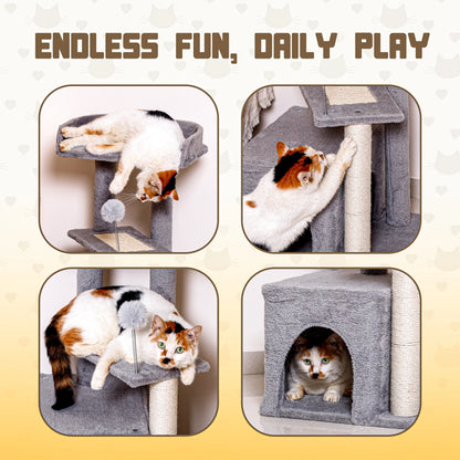 Cat Tree Tower for Indoor Cats, Tall Multi-Level Pet Furniture, Stable Kitty Play House with Sisal
