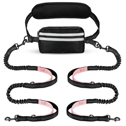 Pipidodo Hands-Free Dual Dog Leash with Waist Bag & Cushioned Pad – Walk Two Dogs with Ease No Tangles No Stress