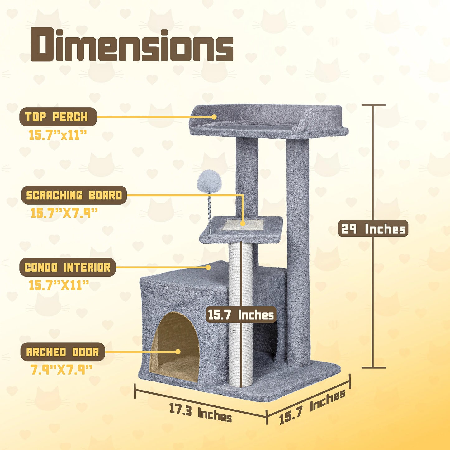 Cat Tree Tower for Indoor Cats, Tall Multi-Level Pet Furniture, Stable Kitty Play House with Sisal